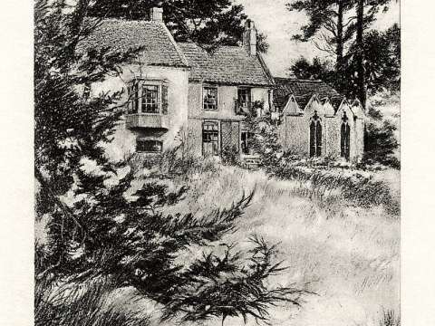  An illustration by W. E. F. Britten showing Somersby Rectory, where Tennyson was raised and began writing.