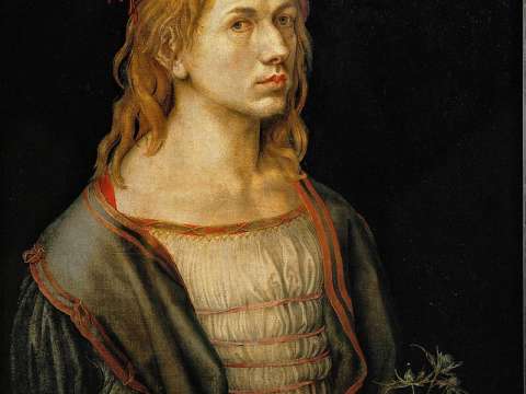 The earliest painted Self-Portrait (1493) by Albrecht Dürer, oil, originally on vellum (Louvre, Paris)