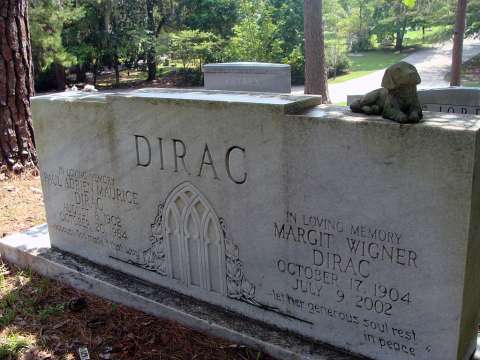 The tombstone of Dirac and his wife in Roselawn Cemetery, Tallahassee, Florida. Their daughter Mary Elizabeth Dirac, who died 20 January 2007, is buried next to them.