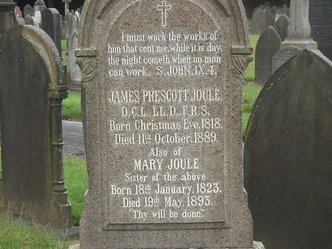 Joule's gravestone in Brooklands cemetery, Sale