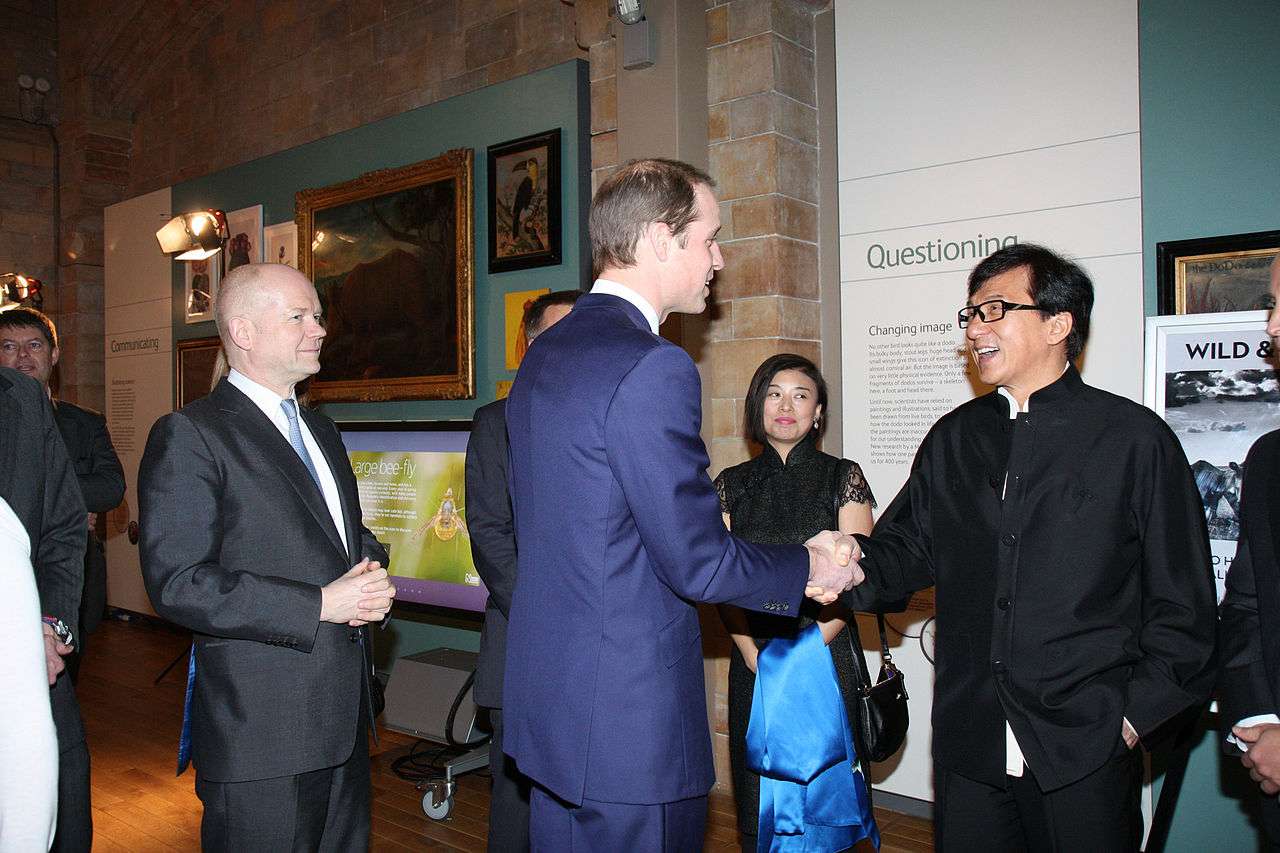 The Duke of Cambridge Prince William with actor Jackie Chan at the London Conference on The Illegal Wildlife Trade at the Natural History Museum, 12 February 2014