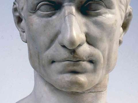 Bust of Julius Caesar, posthumous portrait in marble, 44–30 BC, Museo Pio-Clementino, Vatican Museums