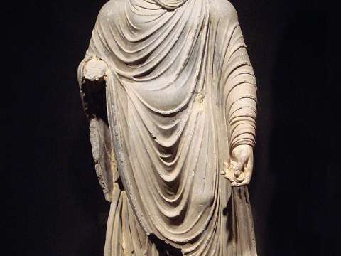 The Buddha, in Greco-Buddhist style, 1st to 2nd century AD, Gandhara, northern Pakistan. Tokyo National Museum.
