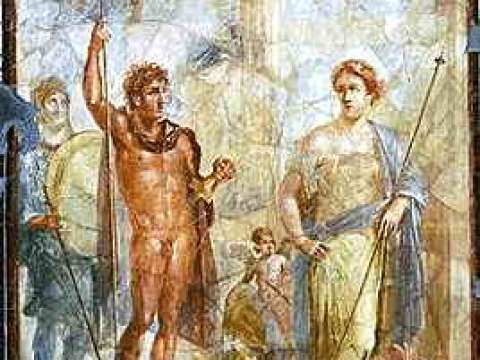 A mural in Pompeii, depicting the marriage of Alexander to Barsine (Stateira) in 324 BC; the couple are apparently dressed as Ares and Aphrodite.