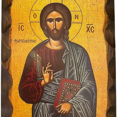 Handmade Greek Christian Orthodox Wood icon of Jesus Christ Fotodotis