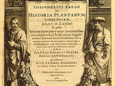 Frontispiece to the illustrated 1644 edition of the Enquiry into Plants (Historia Plantarum)