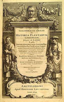 Frontispiece to the illustrated 1644 edition of the Enquiry into Plants (Historia Plantarum)