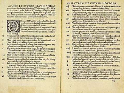 Martin Luther's 95 Theses which sparked off the Reformation in a print edition from 1522.