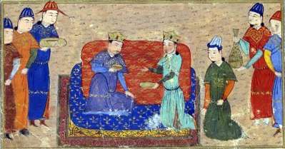 Genghis Khan and Toghrul Khan, illustration from a 15th-century Jami' al-tawarikh manuscript
