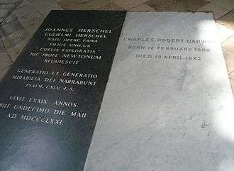 The adjoining tombs of John Herschel and Charles Darwin in Westminster Abbey.