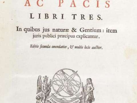 Title page from the second edition (Amsterdam 1631) of De jure belli ac pacis