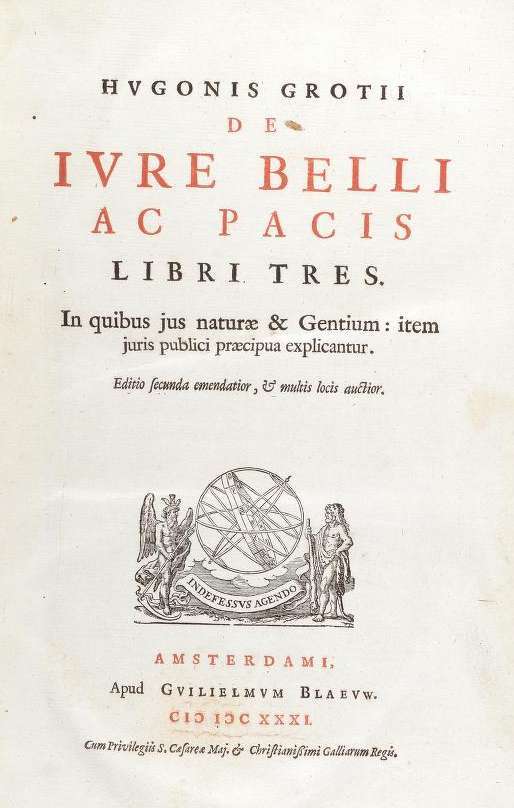 Title page from the second edition (Amsterdam 1631) of De jure belli ac pacis