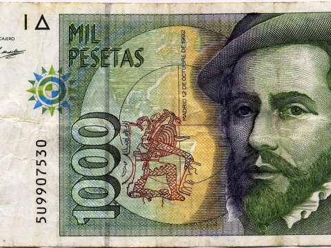 1000 Spanish peseta note issued in 1992