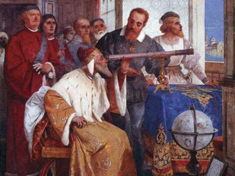 Galileo showing the Doge of Venice how to use the telescope