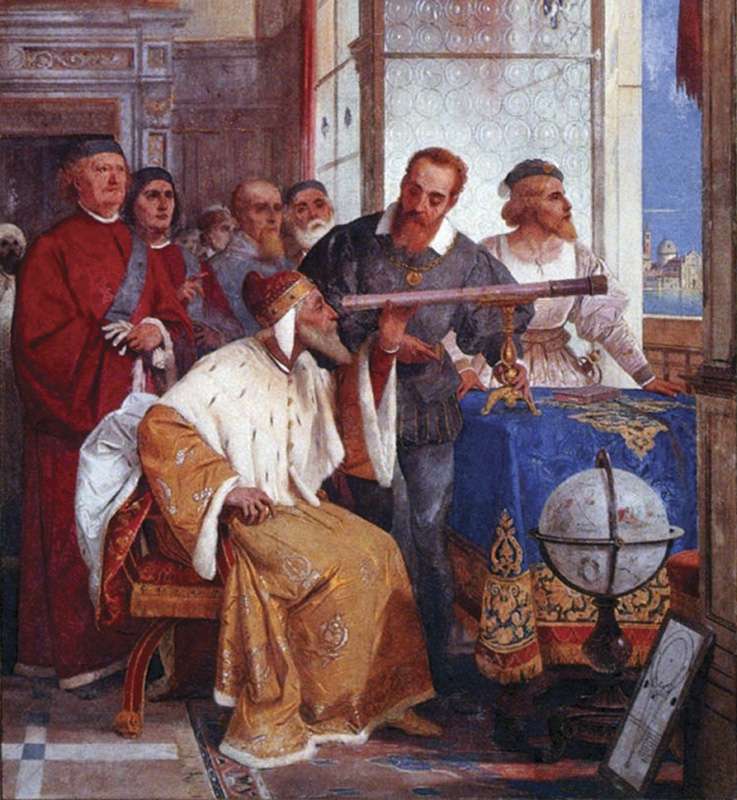 Galileo showing the Doge of Venice how to use the telescope