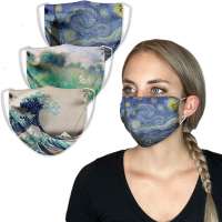 Starry Night Van Gogh, Great Wave Hokusai, & Renoir Art 3-Pack Adult Reusable Face Mask