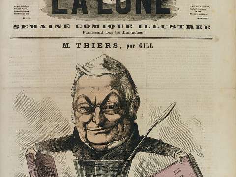  A caricature of Thiers with his history of the Consulate, by André Gill (1867).