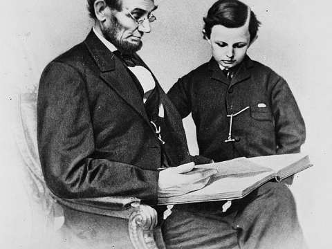  1864 photo of President Lincoln with youngest son, Tad.