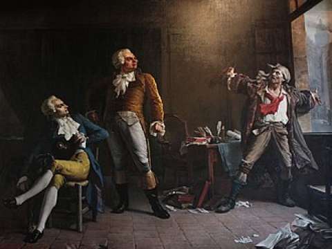 Imaginary meeting between Robespierre, Danton and Marat (illustrating Victor Hugo's novel Ninety-Three ) by Alfred Loudet