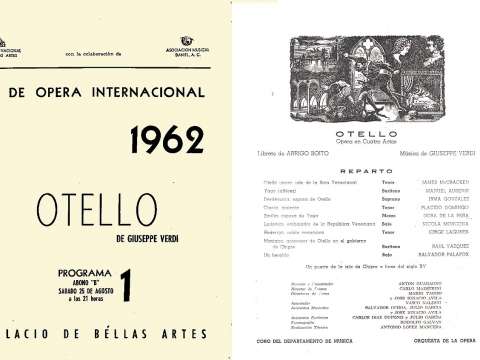 Domingo made his debut in Verdi's Otello at Bellas Artes in the comprimario rôle of Cassio in 1962