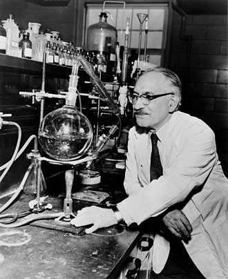 Dr. Selman Waksman, half-length portrait, facing left at work in the laboratory