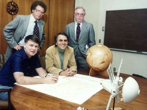  The Planetary Society members at the organization's founding. Sagan is seated on the right.