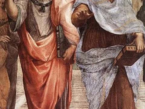 Plato (left) and Aristotle (right) a detail of The School of Athens, a fresco by Raphael.