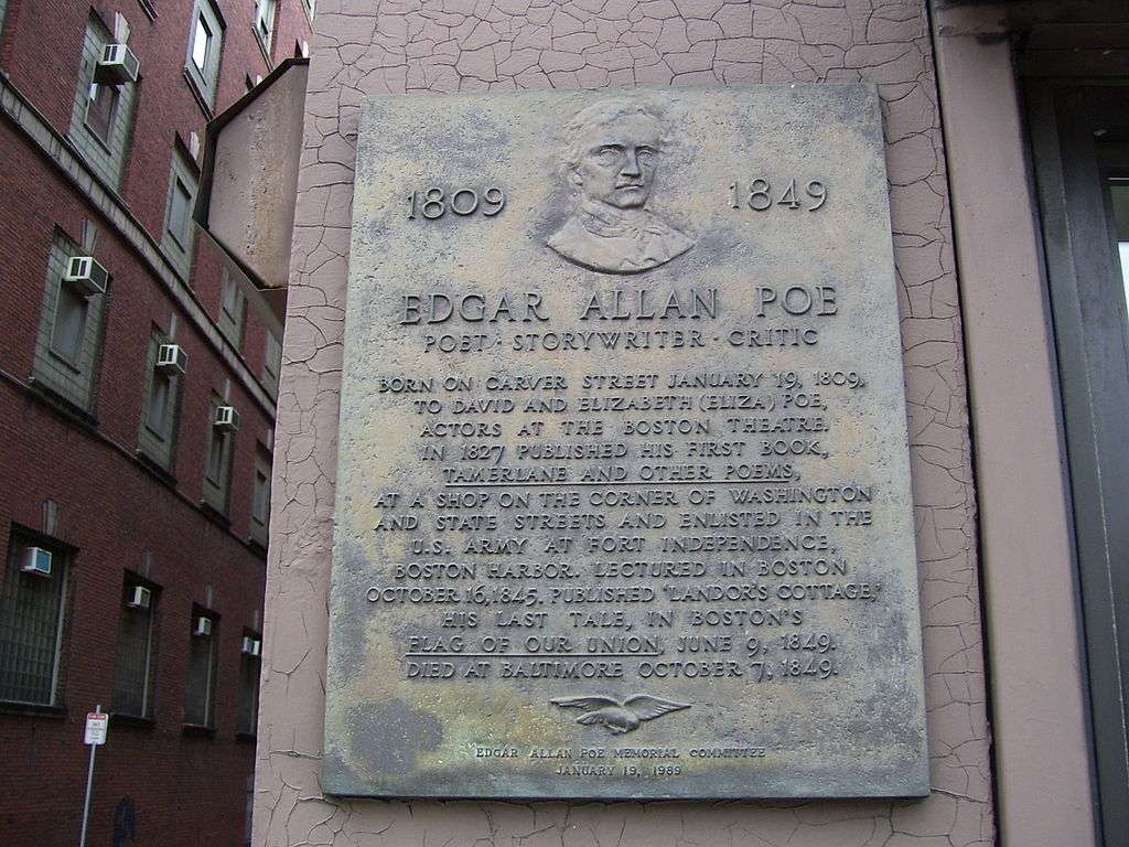 Plaque in Boston marking the approximate location of Poe's birth