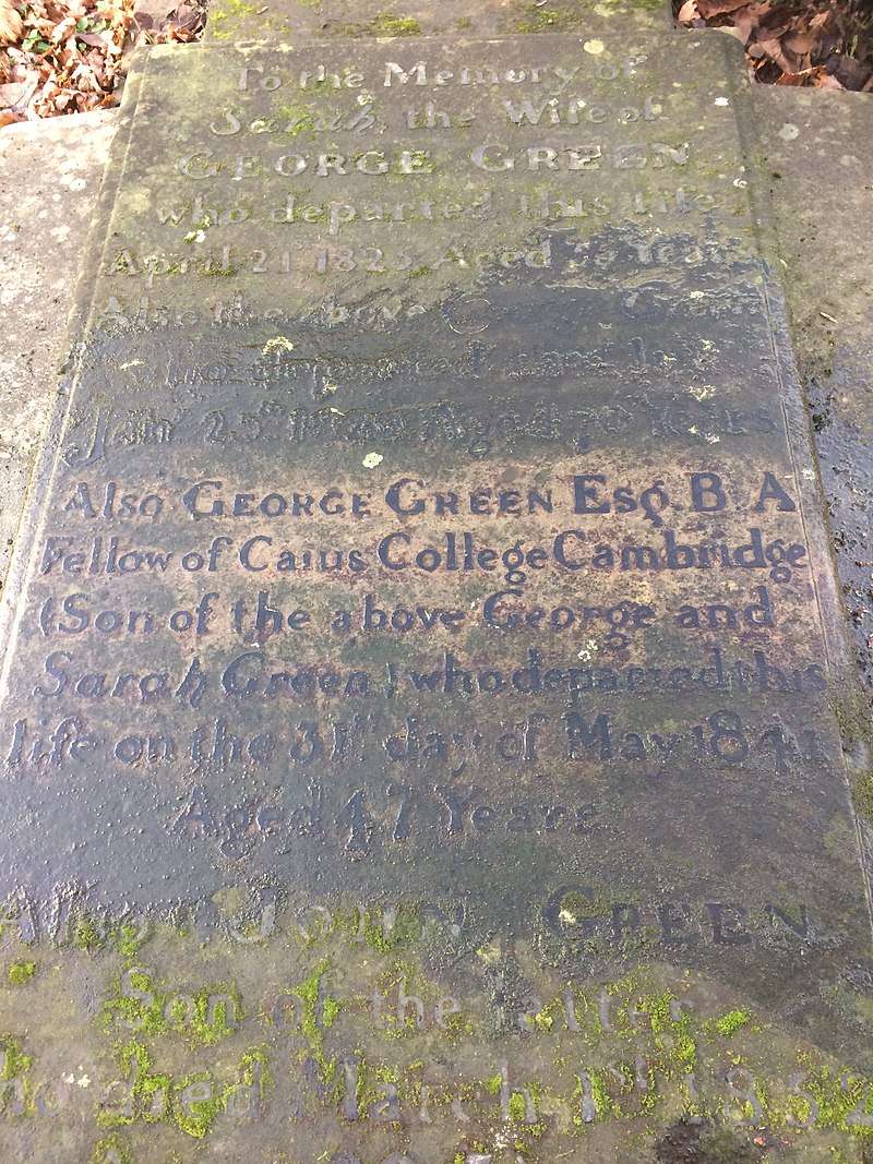 The grave stone of the mathematician George Green, in St Stephen's cemetery
