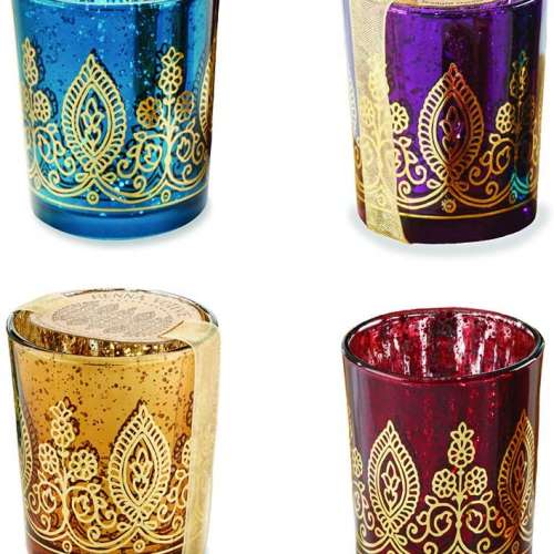 Indian Jewel Henna Glass Candle Holders