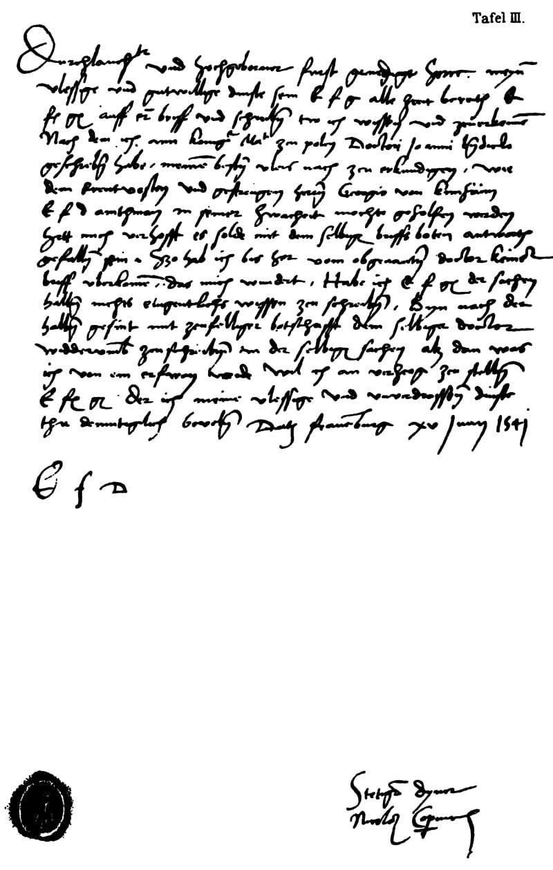 German-language letter from Copernicus to Duke Albert of Prussia, giving medical advice for George von Kunheim (1541)
