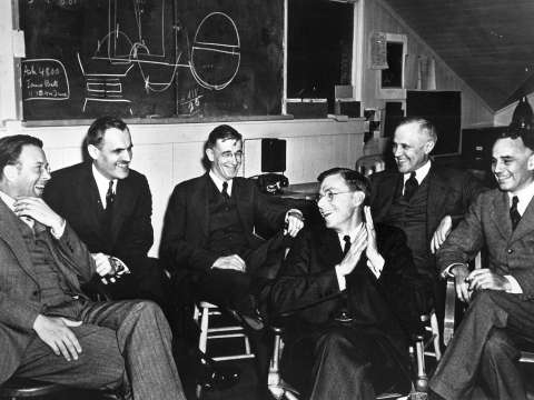 Lawrence, Arthur Compton, Vannevar Bush, James B. Conant, Karl T. Compton, and Alfred Lee Loomis