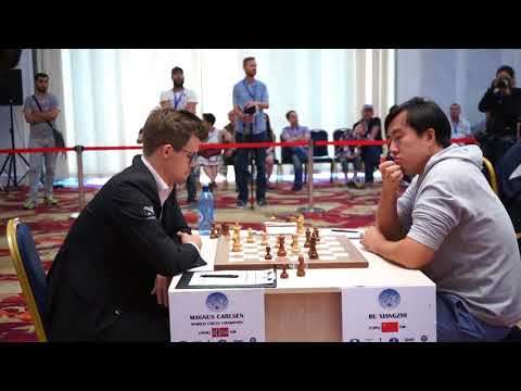 Final moments of Magnus Carlsen losing against Bu Xiangzhi at Fide World Cup 2017