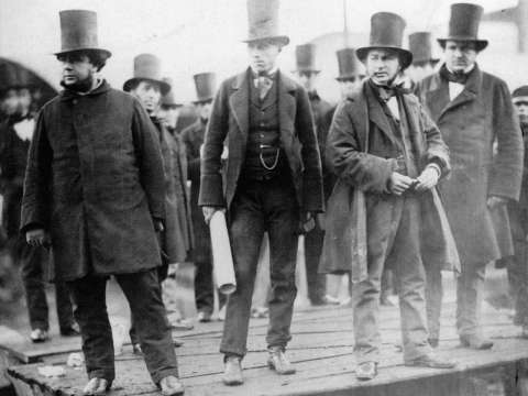 Brunel at the launch of the Great Eastern with John Scott Russell and Lord Derby