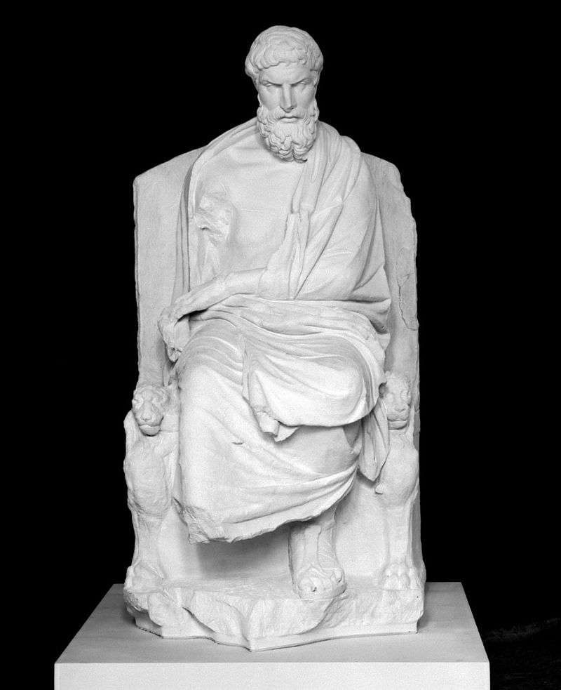 Marble sculpture depicting Epicurus enthroned