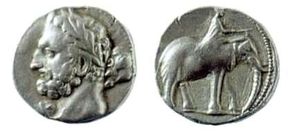 A Carthaginian shekel, dated 237–227 BC