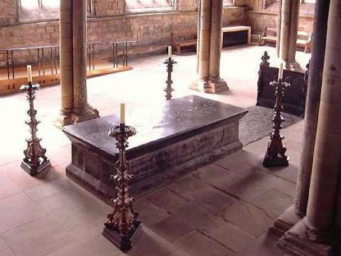 Bede's tomb in the Galilee Chapel at the west end of Durham Cathedral