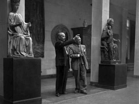 Stanisław Lorentz guides Picasso through the National Museum in Warsaw in Poland.