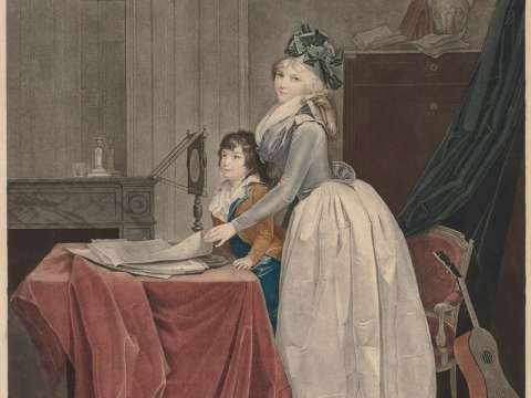 A print of Danton's son, using an optical viewer, with his stepmother