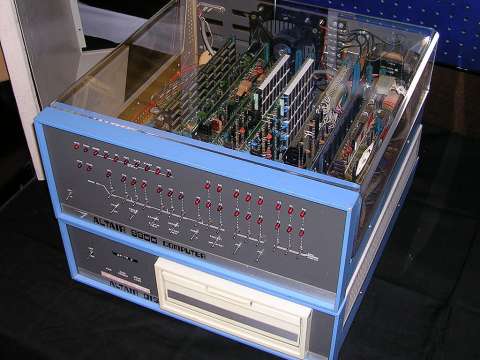MITS Altair 8800 Computer with 8-inch (200 mm) floppy disk system, of which the first programming language for the machine was Microsoft's founding product, the Altair BASIC