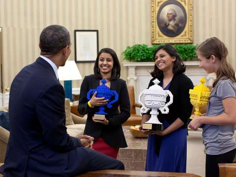 Obama congratulates Google Science Fair winners Naomi Shah, Shree Bose, and Lauren Hodge