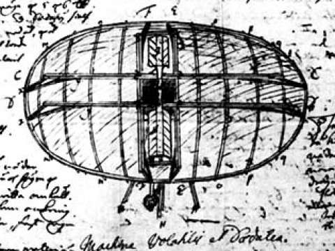 The Flying Machine, sketched in his notebook from 1714.