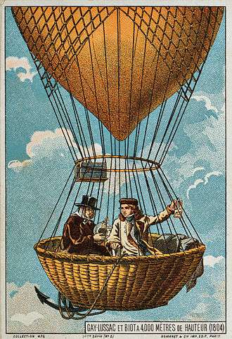 Gay-Lussac and Biot ascend in a hot air balloon, 1804. Illustration from the late 19th century.