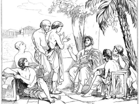 Plato in his academy, drawing after a painting by Swedish painter Carl Johan Wahlbom