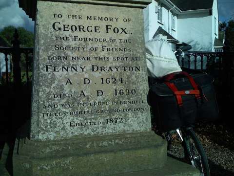Memorial to Fox's birthplace, situated on George Fox Lane in Fenny Drayton, England