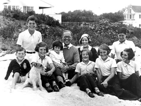 The Kennedy family in Hyannis Port, Massachusetts, with JFK at top left in the white shirt, 1931