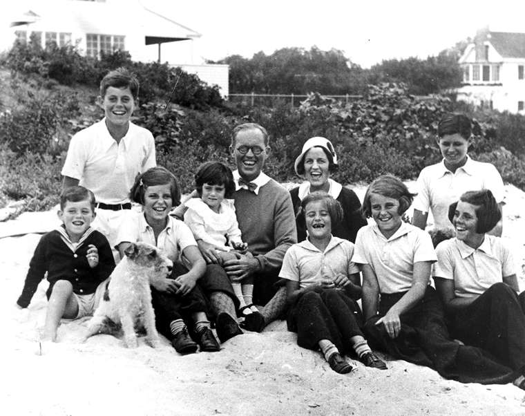The Kennedy family in Hyannis Port, Massachusetts, with JFK at top left in the white shirt, 1931