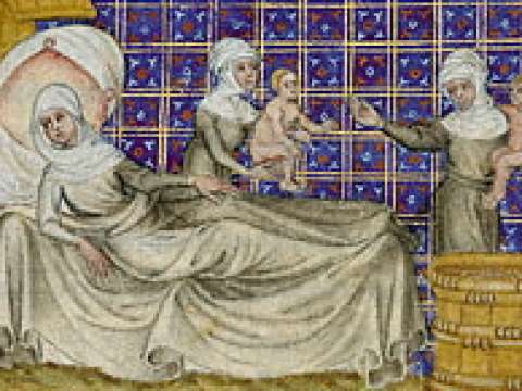 The Birth of Esau and Jacob (c. 1360–1370) by Master of Jean de Mandeville.