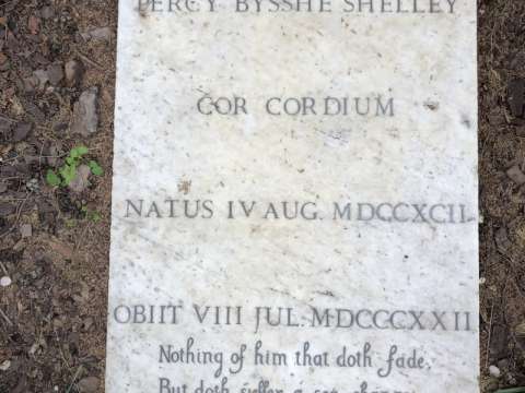 Shelley's gravestone in the Cimitero Acattolico in Rome; phrases from 