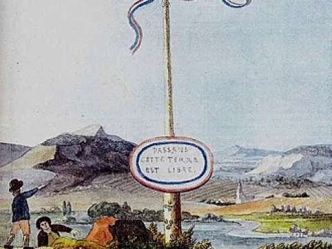 A Goethe watercolour depicting a liberty pole at the border to the short-lived Republic of Mainz